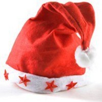 Kerstmuts met licht - Voorzien van 5 knipperende sterren. Uiteraard geleverd inclusief lichtgewicht knoopcel batterij. Natuurlijk bij Kerstmutsen.nl Kerstmuts met licht